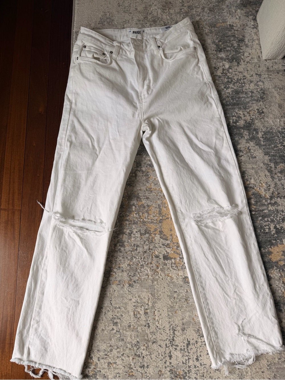 PAIGE White Distressed Cropped Ankle Jeans